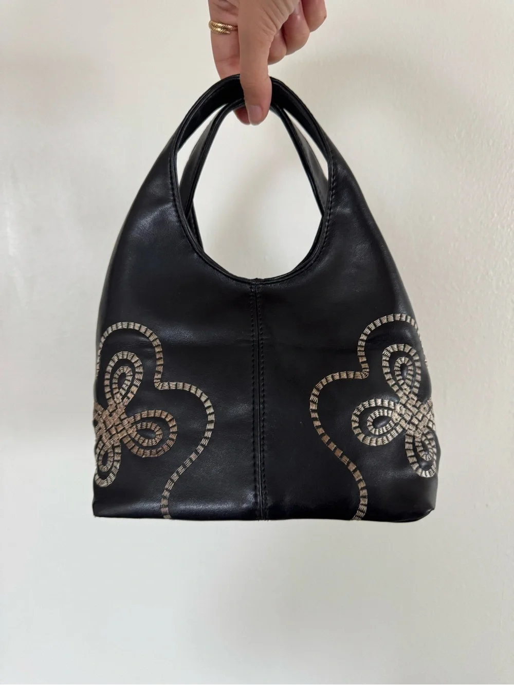 Vintage Y2K Black Embroidered Mini Hobo Bag 90s 2000s Shoulder Purse